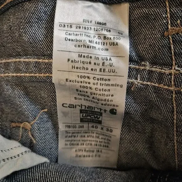 NEW Carhartt FR Flame Resistant Jeans Mens 40x30 Blue Denim Work FRB 100DNM - Picture 6 of 7